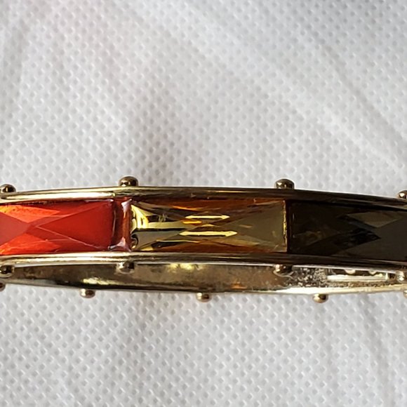 Jessica Simpson Retro Orange Yellow Rhinestone Gold Bangle Bracelet - Picture 9 of 11